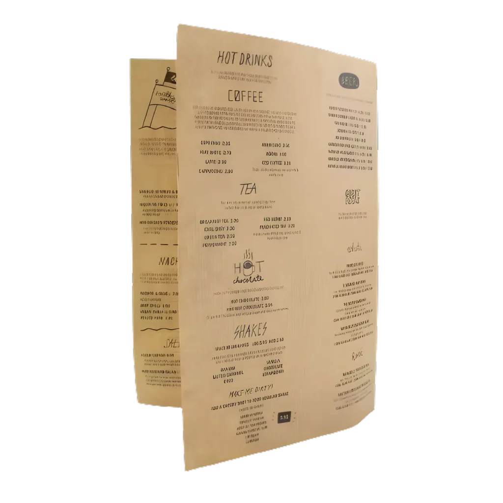 brown kraft menus printing