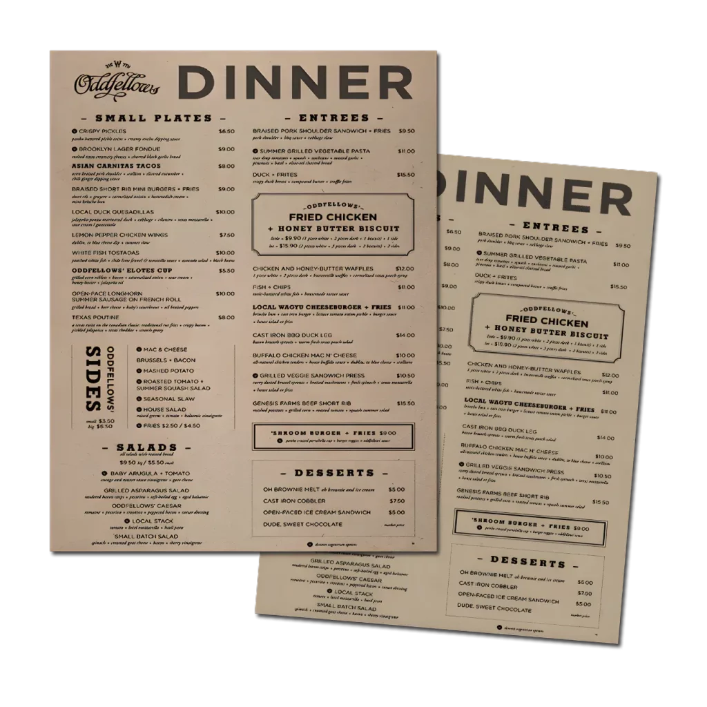 brown kraft menus printing enfield