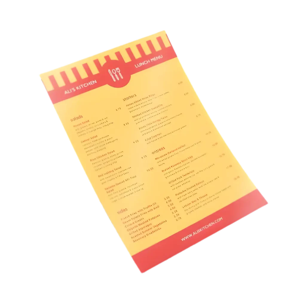 laminated menus wipeable