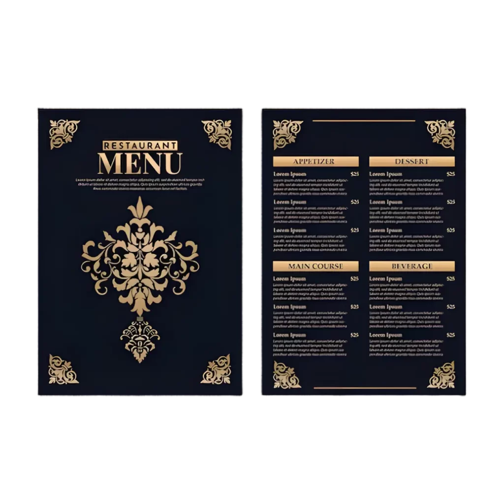 luxury menus printing